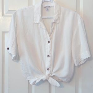 Topshop Button Up Cropped Tie Shirt